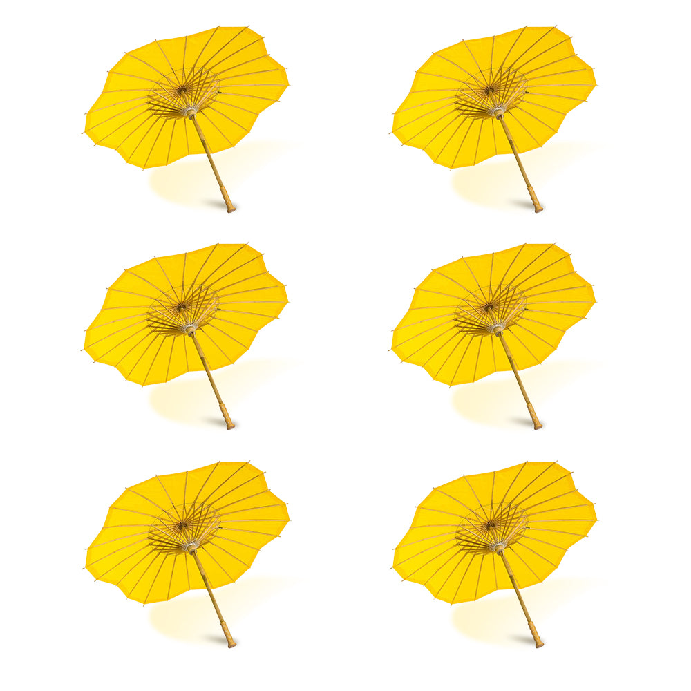 BULK PACK (6-Pack) 32" Yellow Paper Parasol Umbrella, Scallop Blossom Shaped with Elegant Handle