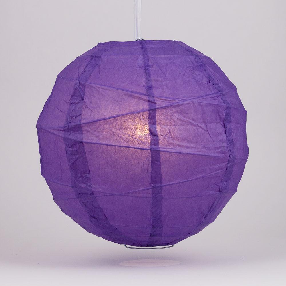 Bulk Pack (12) 20 inch Royal Purple Round Paper Lantern, Crisscross Ribbing, Chinese Hanging Wedding & Party Decoration