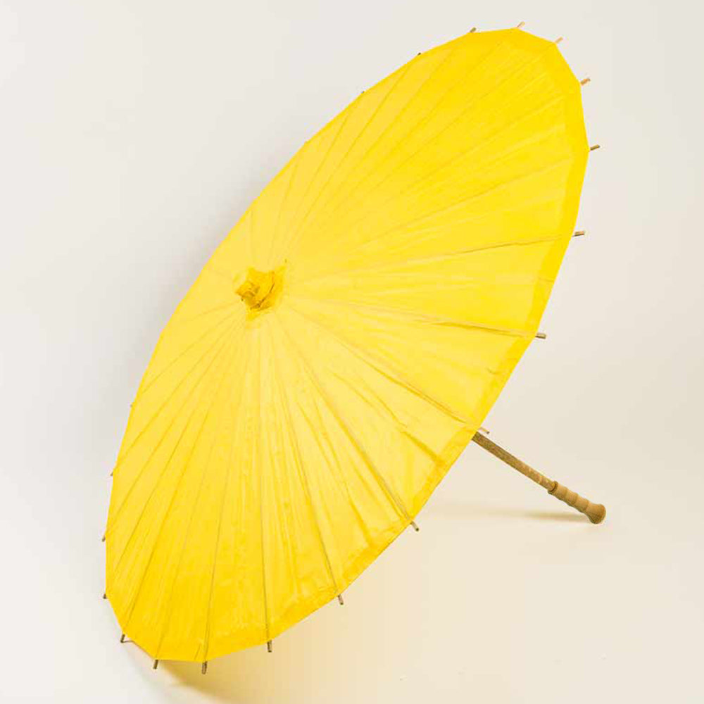 BULK PACK (10-Pack) 32" Yellow Paper Parasol Umbrella with Elegant Handle