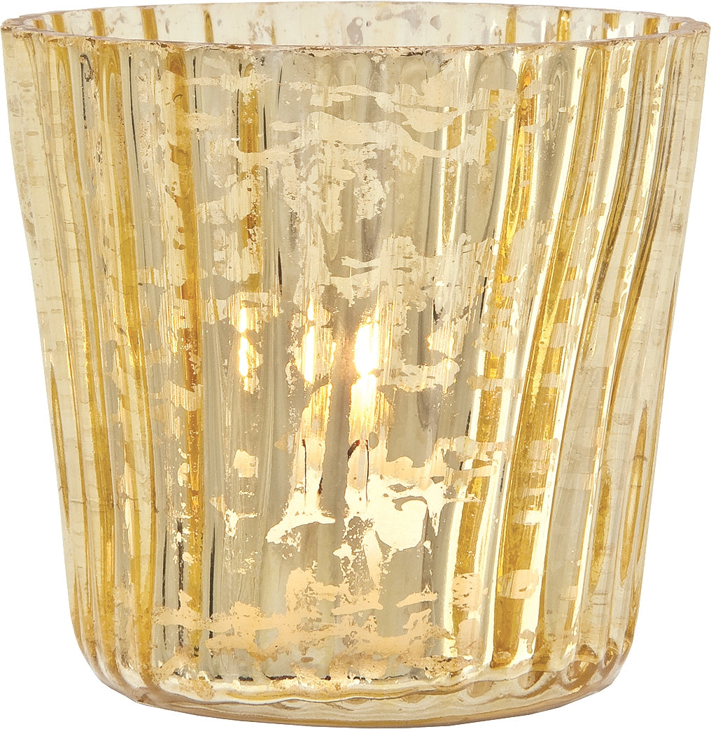 24 Pack | Vintage Mercury Glass Candle Holders (3-Inch, Caroline Design, Vertical Motif, Gold) - For use with Tea Lights - Home Decor, Parties and Wedding Decorations - PaperLanternStore.com - Paper Lanterns, Decor, Party Lights & More