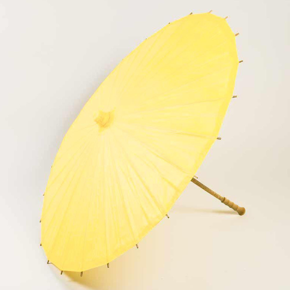 BULK PACK (6-PACK) 32&quot; Lemon Yellow Chiffon Paper Parasol Umbrella with Elegant Handle