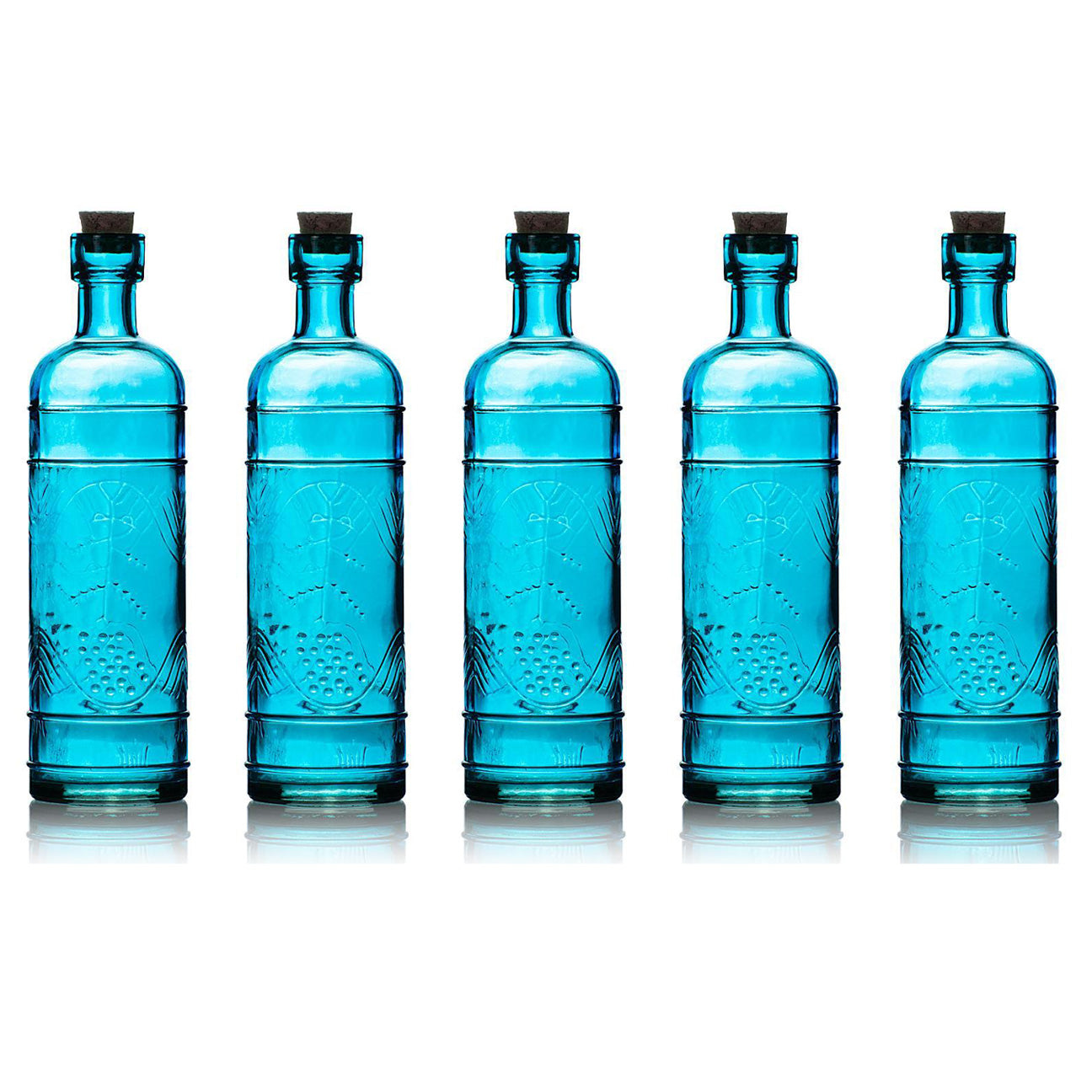 5 Pack - 6.5" Mabel Turquoise Vintage Glass Bottle with Cork - DIY Wedding Flower & Bud Vases