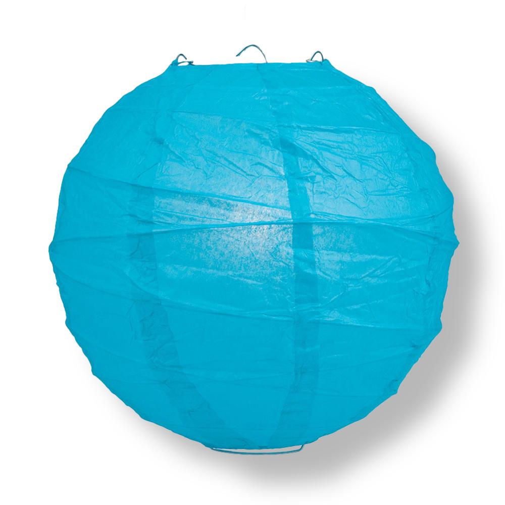 12" Turquoise Round Paper Lantern, Crisscross Ribbing, Chinese Hanging Wedding & Party Decoration - PaperLanternStore.com - Paper Lanterns, Decor, Party Lights & More