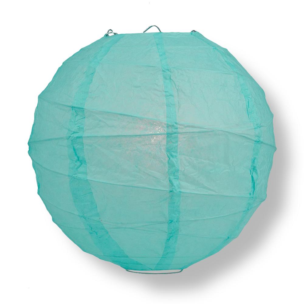 24" Water Blue Round Paper Lantern, Crisscross Ribbing, Chinese Hanging Wedding & Party Decoration - PaperLanternStore.com - Paper Lanterns, Decor, Party Lights & More