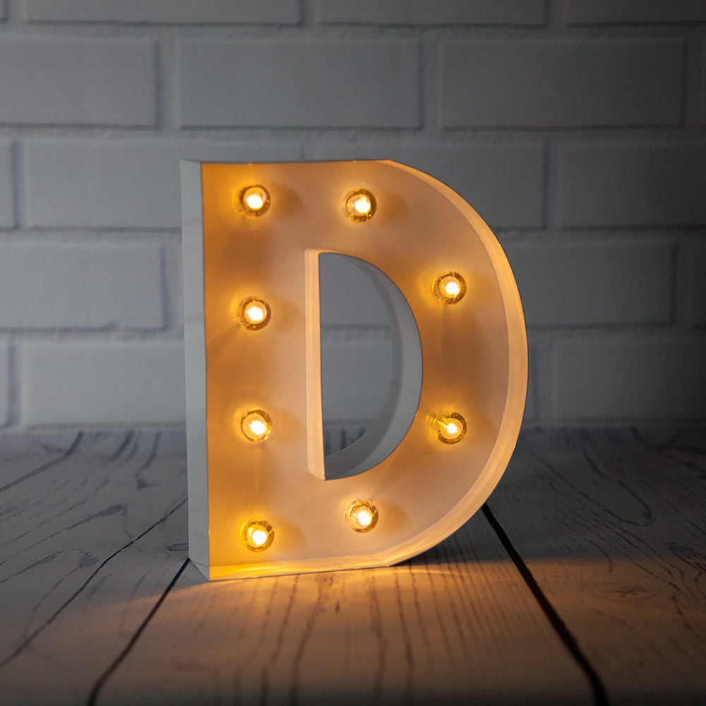 White Light Letter 'D' LED Metal Sign (8 Inch, Battery Operated w/ Timer) on Now At Best Bulk Wholesale Prices! - PaperLanternStore.com - Paper Lanterns, Decor, Party Lights & More