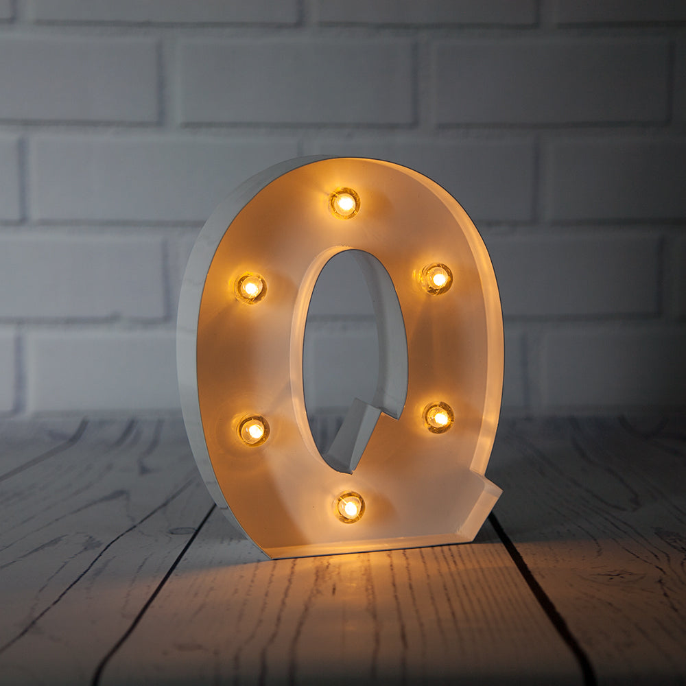 White Marquee Light Letter 'Q' LED Metal Sign (8 Inch, Battery Operated w/ Timer) - PaperLanternStore.com - Paper Lanterns, Decor, Party Lights & More