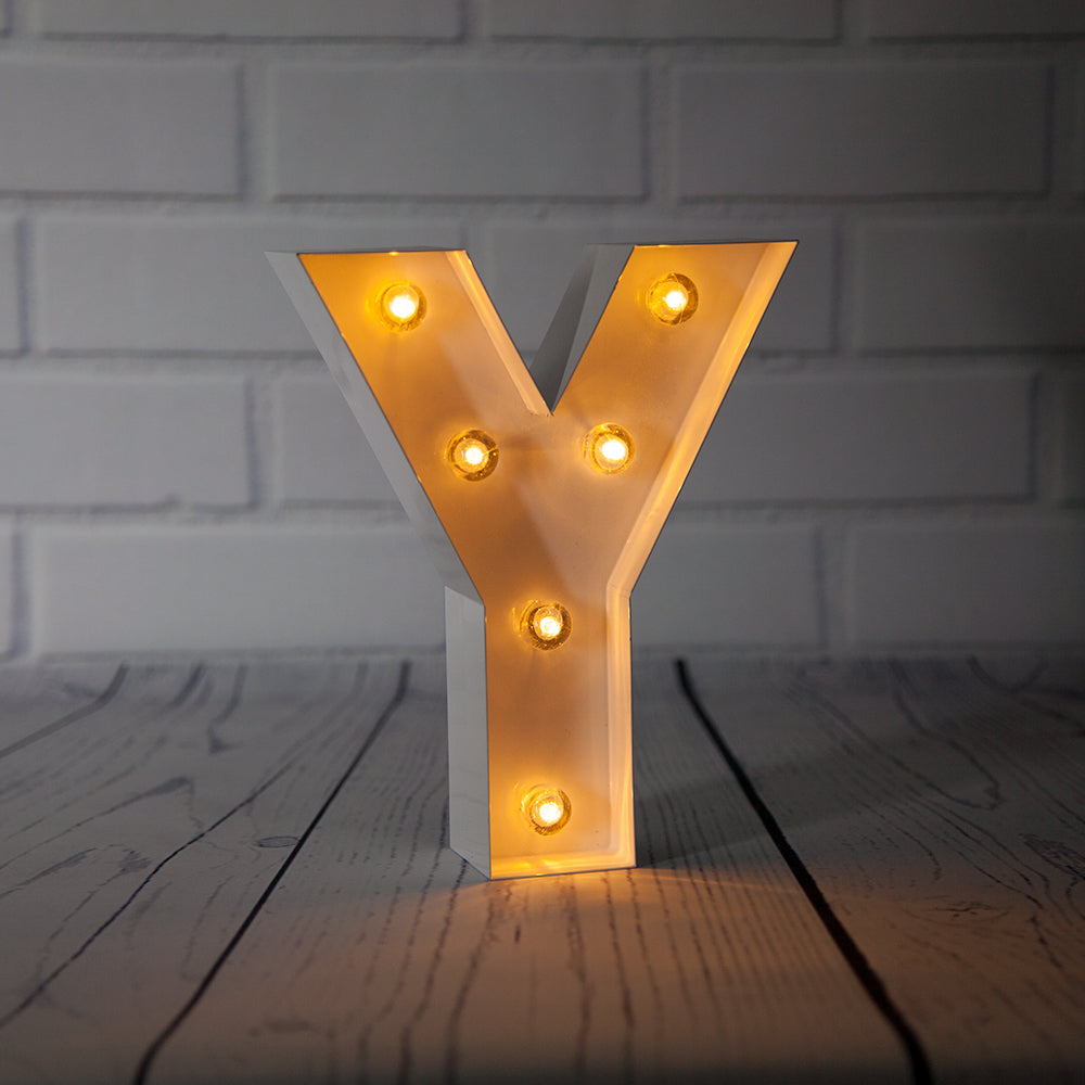 White Marquee Light Letter 'Y' LED Metal Sign (8 Inch, Battery Operated Timer) on Sale Now At Best Bulk Prices! - PaperLanternStore.com - Paper Lanterns, Decor, Party Lights & More