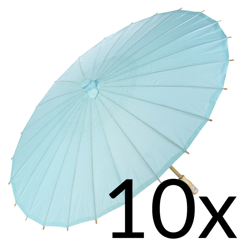 BULK PACK (10) 32" Water Blue Paper Parasol Umbrellas with Elegant Handles