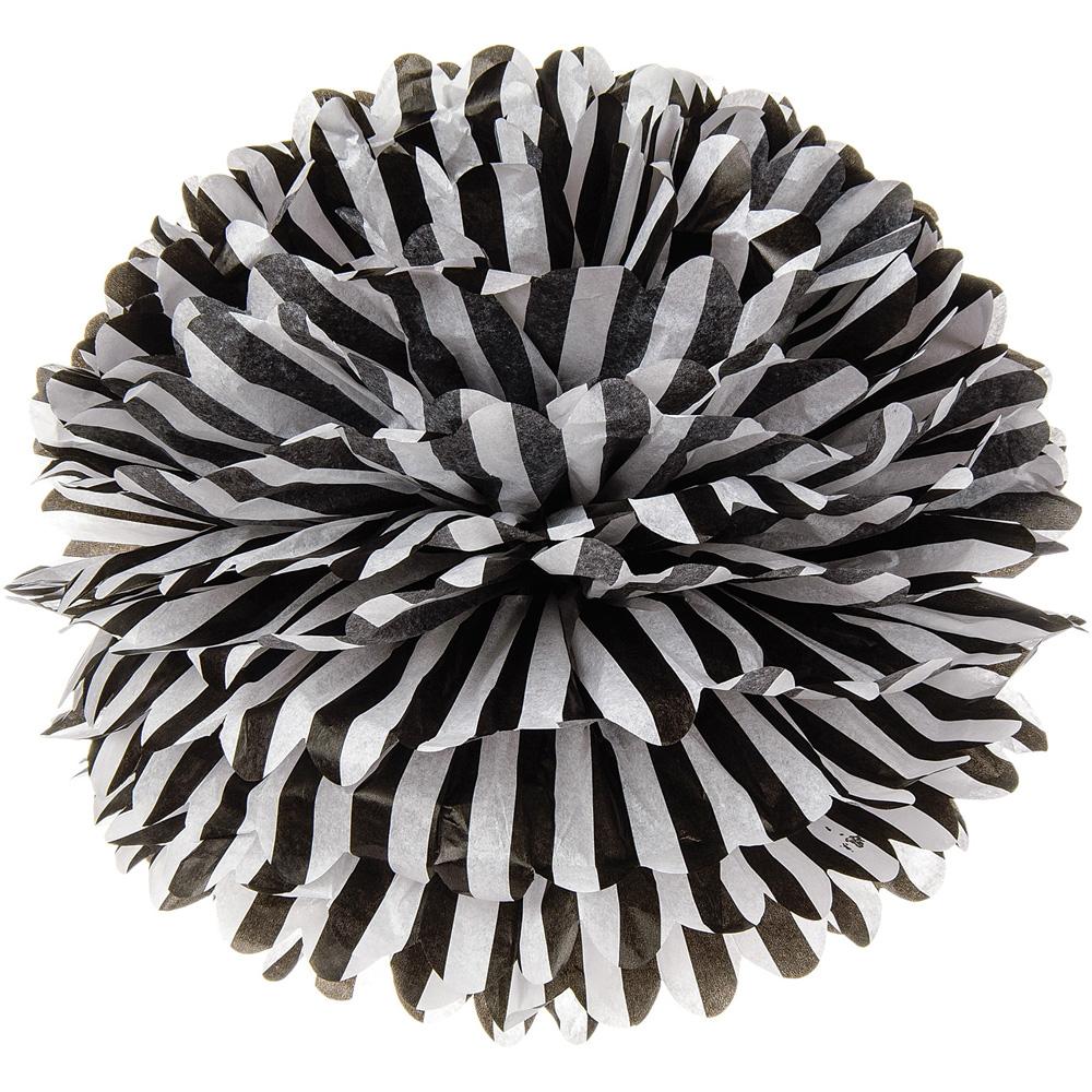 Black Striped 15 Inch Tissue Paper Flower Pom Pom - PaperLanternStore.com - Paper Lanterns, Decor, Party Lights &amp; More