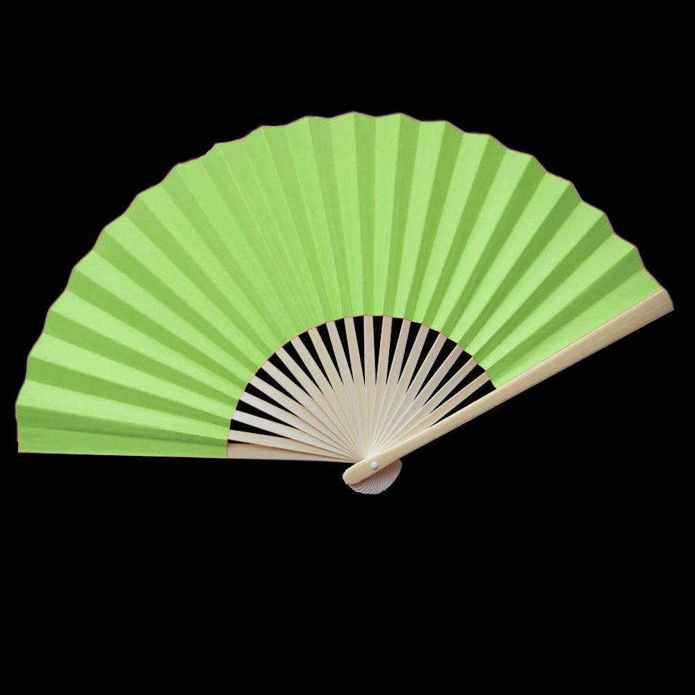 Quasimoon 9 Light Lime Green Paper Hand Fans for Weddings, Premium Paper Stock (10 Pack) by PaperLanternStore