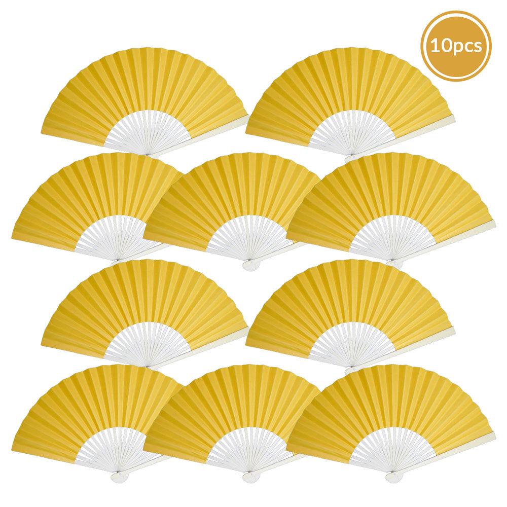 9&quot; Yellow-Orange Paper Hand Fans for Weddings, Premium Paper Stock (10 Pack) - PaperLanternStore.com - Paper Lanterns, Decor, Party Lights &amp; More