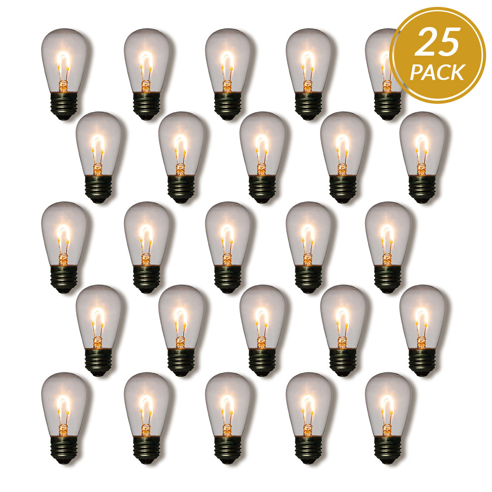 25-Pack LED Filament S14 Shatterproof Energy Saving Light Bulb, Dimmable, 1W, E26 Medium Base 