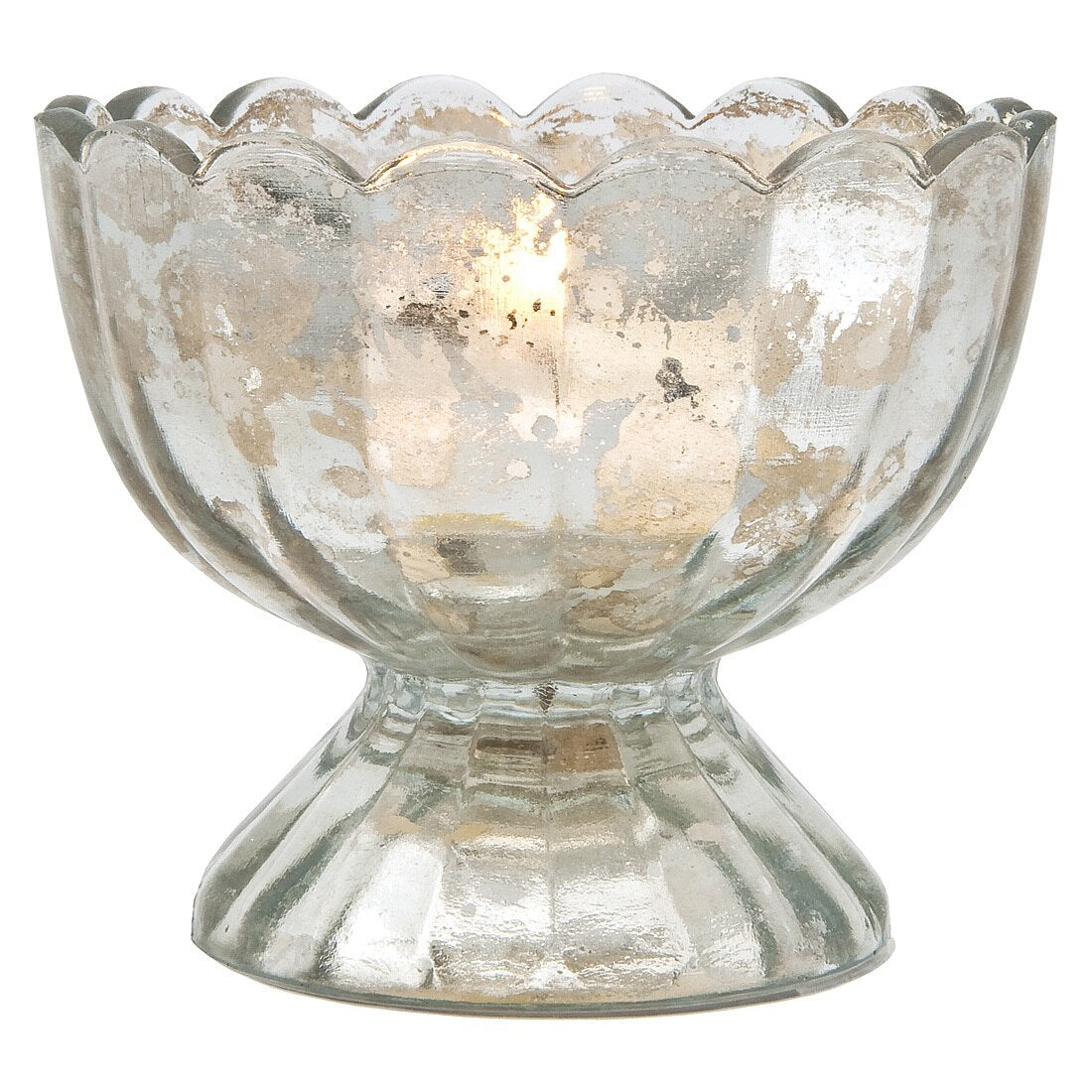 Elegance Silver Mercury Glass Tea Light Votive Candle Holders (Set of 4, Assorted Designs and Sizes)