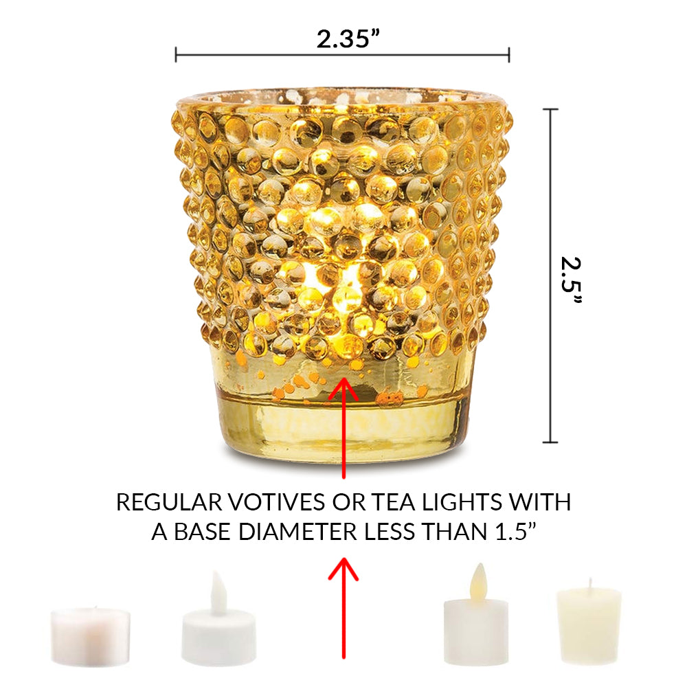 6 Pack | Hobnail Vintage Mercury Glass Glass Candle Holders (2.5-Inch, Candace Design, Gold) - For Use with Tea Lights - For Home Decor, Parties, and Wedding Decorations - PaperLanternStore.com - Paper Lanterns, Decor, Party Lights &amp; More