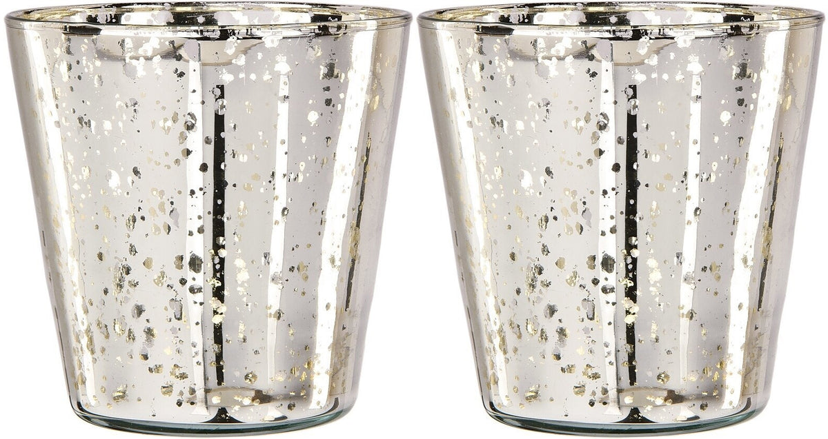 2 PACK | Vintage Mercury Glass Candle Holder (4-Inch, Jenna Design Cup, Silver) - Decorative Candle Holder - For Home Decor, Parties and Wedding Decorations - PaperLanternStore.com - Paper Lanterns, Decor, Party Lights &amp; More