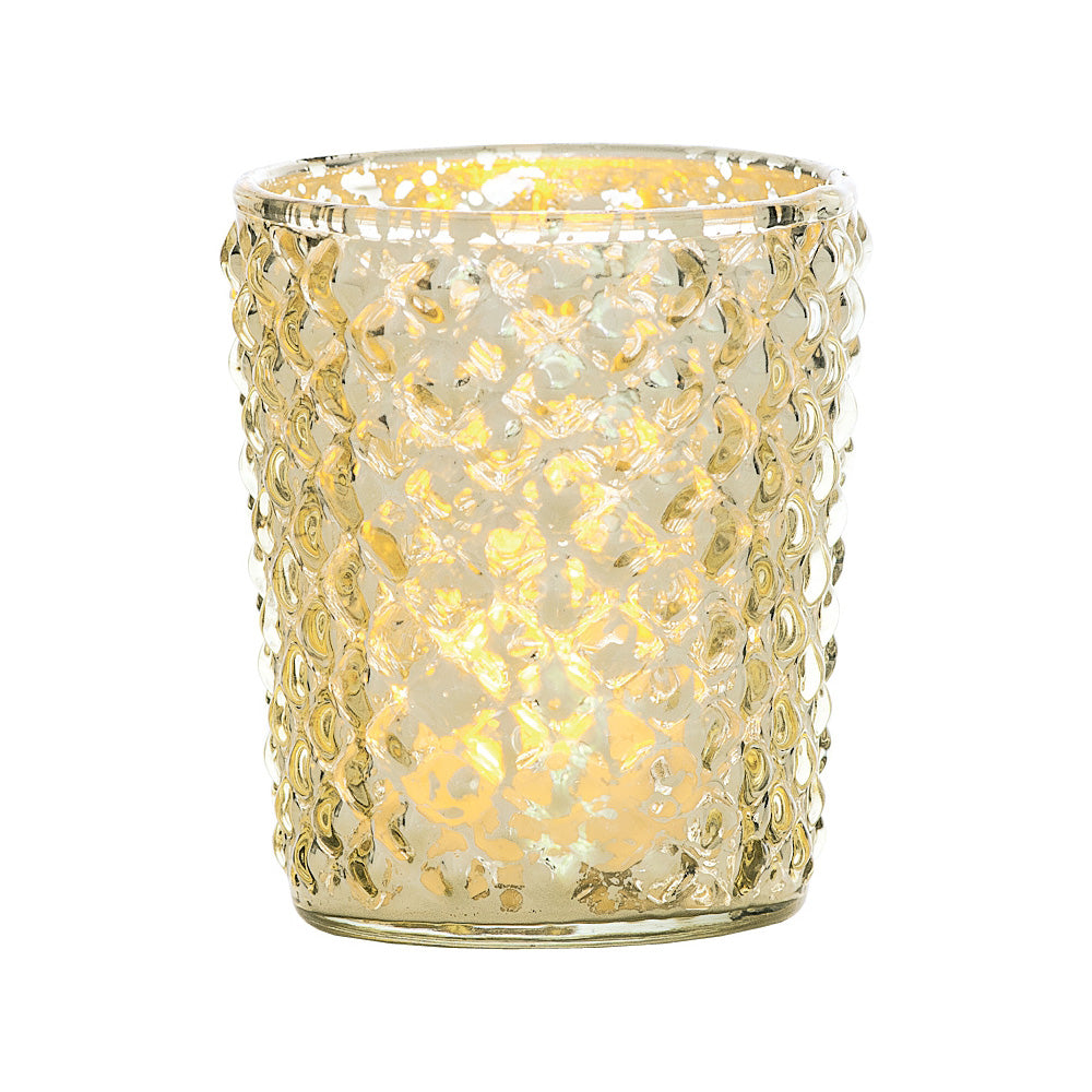 Vintage Mercury Glass Candle Holder (3-Inch, Zariah Design, Gold) - For Use with Tea Lights - For Home Decor, Parties, and Wedding Decorations - PaperLanternStore.com - Paper Lanterns, Decor, Party Lights & More