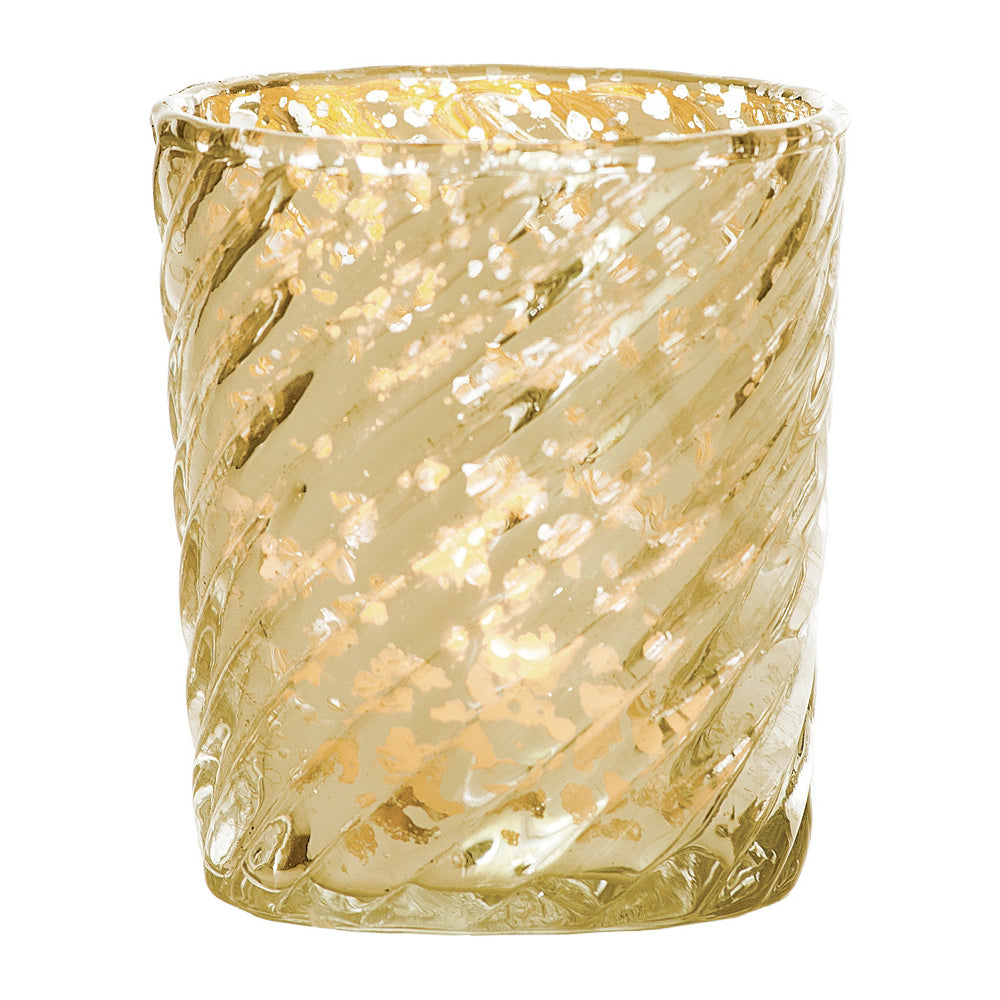 6 Pack | Mercury Glass Candle Holder (3-Inch, Grace Design, Gold) - for use with Tea Lights - for Home Décor, Parties and Wedding Decorations - PaperLanternStore.com - Paper Lanterns, Decor, Party Lights & More