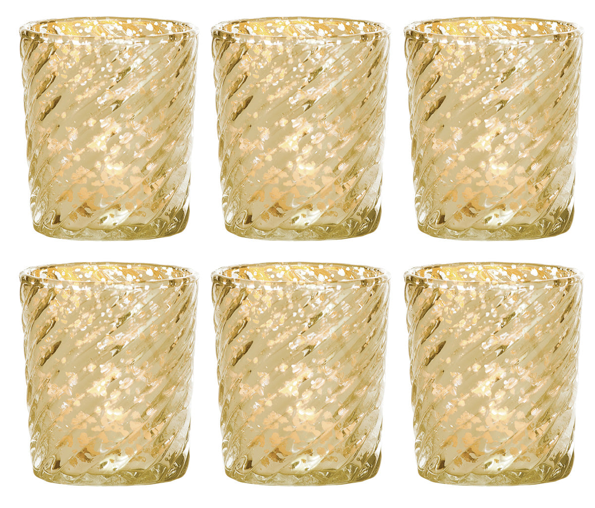 6 Pack | Mercury Glass Candle Holder (3-Inch, Grace Design, Gold) - for use with Tea Lights - for Home Décor, Parties and Wedding Decorations - PaperLanternStore.com - Paper Lanterns, Decor, Party Lights & More