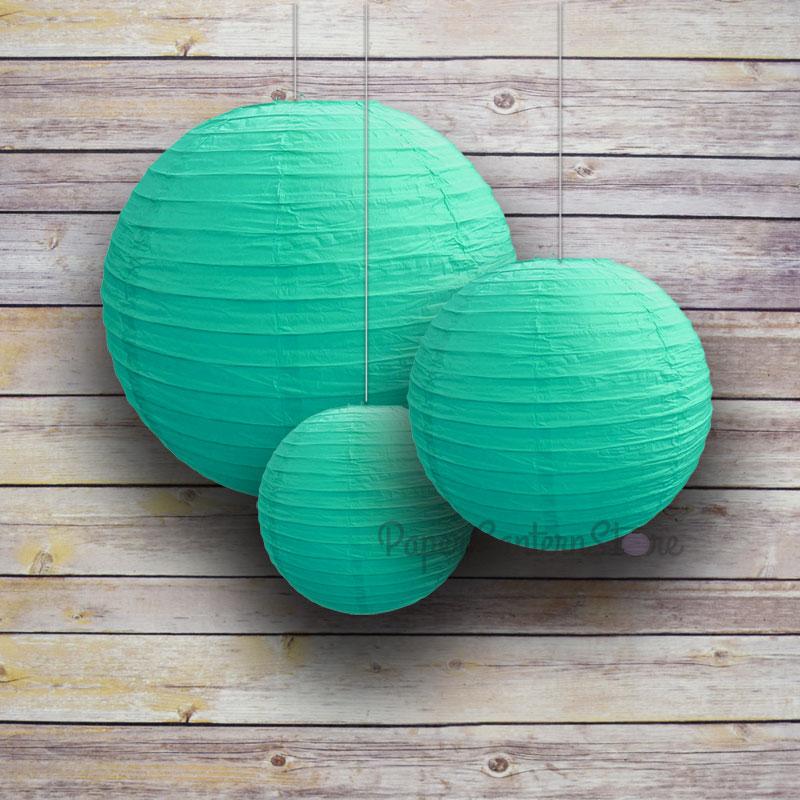 8/12/16" Water Blue Round Paper Lanterns, Even Ribbing (3-Pack Cluster) - PaperLanternStore.com - Paper Lanterns, Decor, Party Lights & More