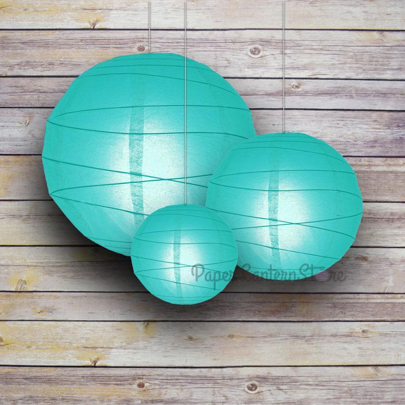 8/12/16" Water Blue Round Paper Lanterns, Irregular Ribbing (3-Pack Cluster) - PaperLanternStore.com - Paper Lanterns, Decor, Party Lights & More