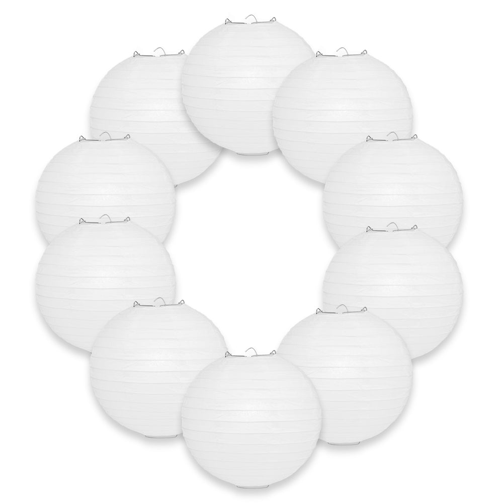 BULK PACK (10) 14" White Round Paper Lanterns, Even Ribbing, Hanging Decoration - PaperLanternStore.com - Paper Lanterns, Decor, Party Lights & More