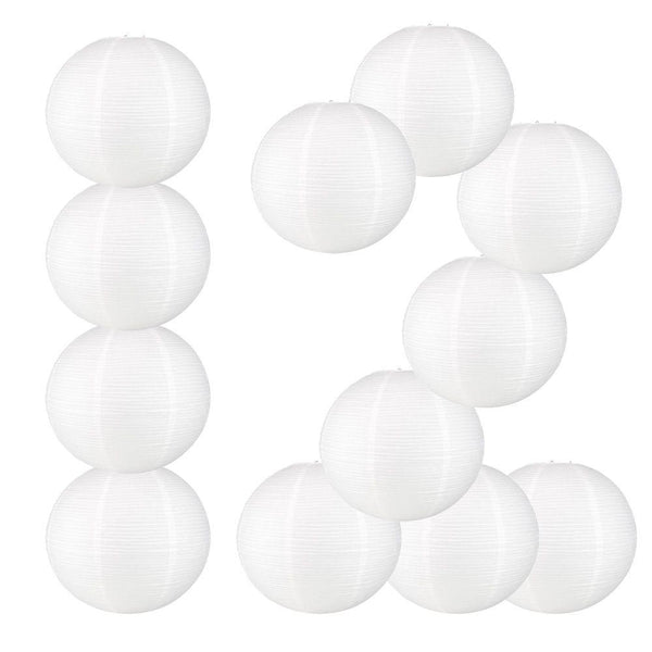 24 White Round Paper Lantern, Even Ribbing, Hanging Decoration