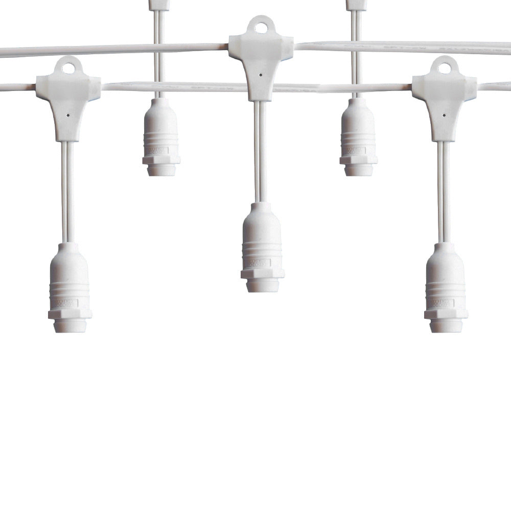 (Cord Only) 25 Socket Suspended Outdoor Commercial DIY String Light 29 FT White Cord w/ E12 C7 Base, Weatherproof