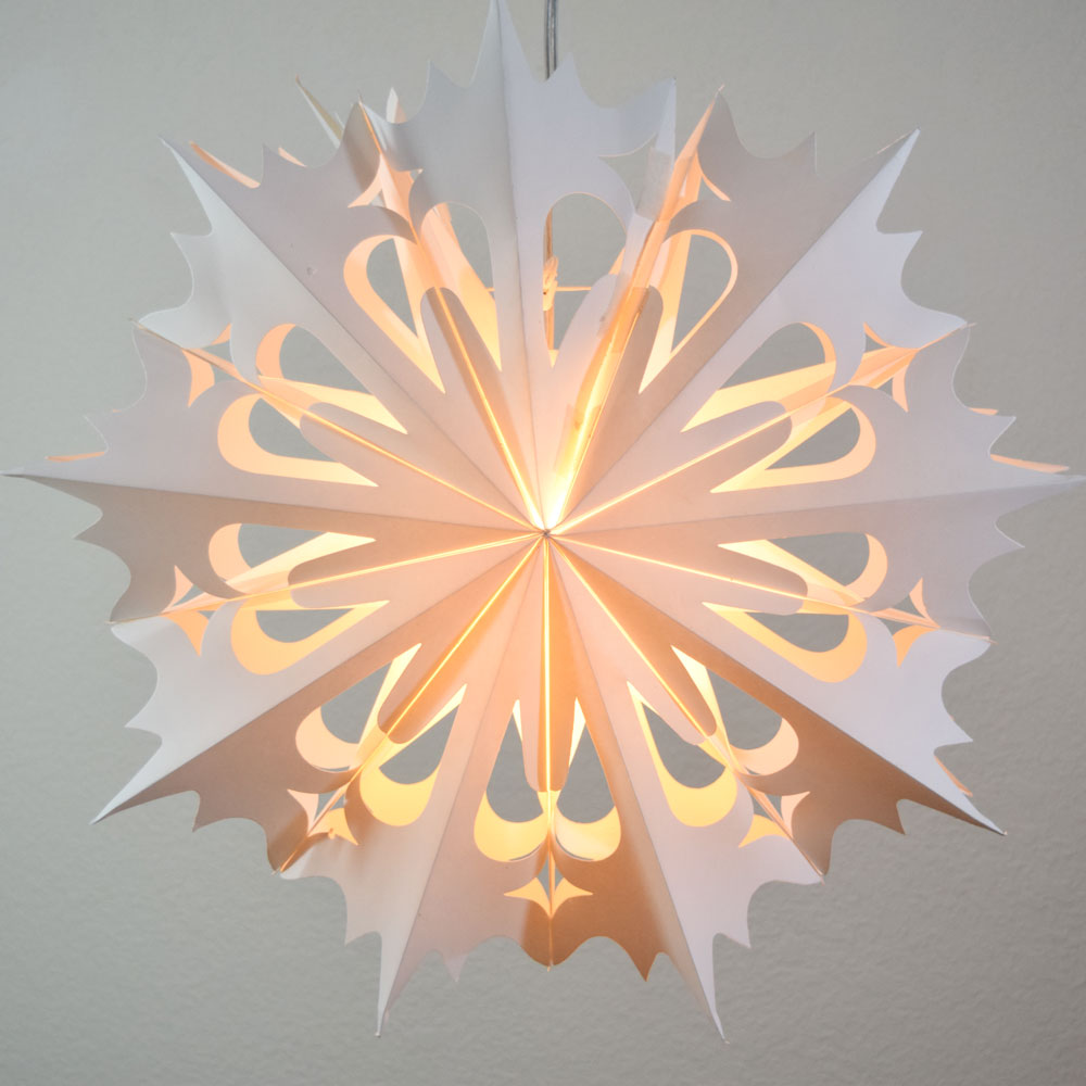 Quasimoon PaperLanternStore.com 24 inch White Winter Ice Crystal Snowflake Paper Star Lantern, Hanging Decoration