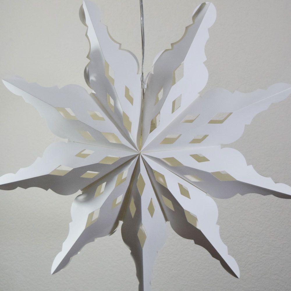 Quasimoon 26 inch White Blizzard Wreath Snowflake Paper Star Lantern, Hanging - Great with or Without Lights - Ideal for Holiday and Snowflake