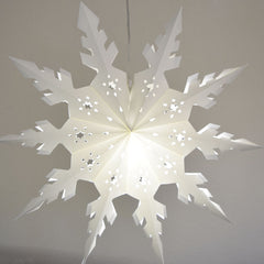 Quasimoon Pizzelle Paper Snowflake Lantern (24-inch, White, Winter Wreath Snowflake Design) - Great with or Without Lights - Holiday Snowflake